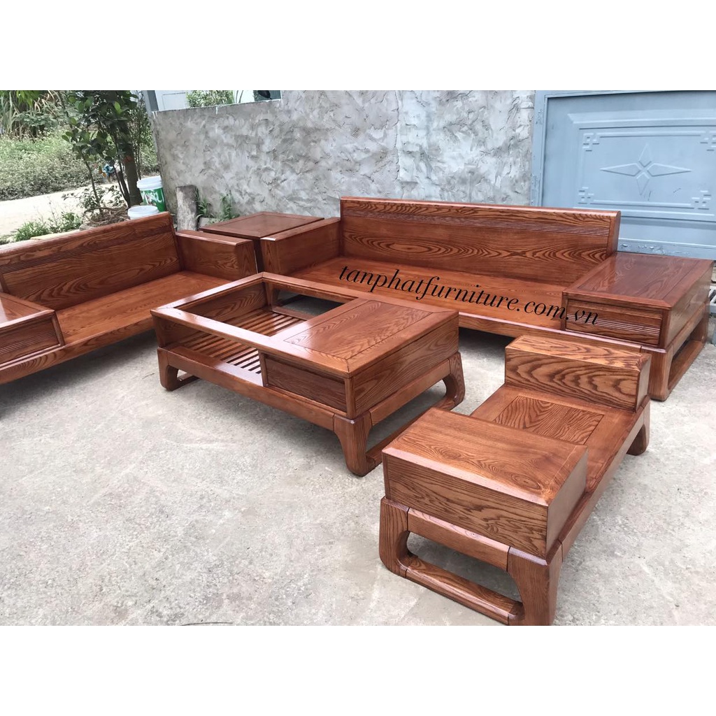 Bộ bàn ghế Phòng Khách Gỗ Sồi Nga Cao cấp, sofa gỗ phòng khách
