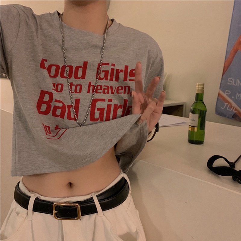 Áo thun IELGY tay ngắn cổ tròn in chữ phong cách Hàn Quốc cho nữ