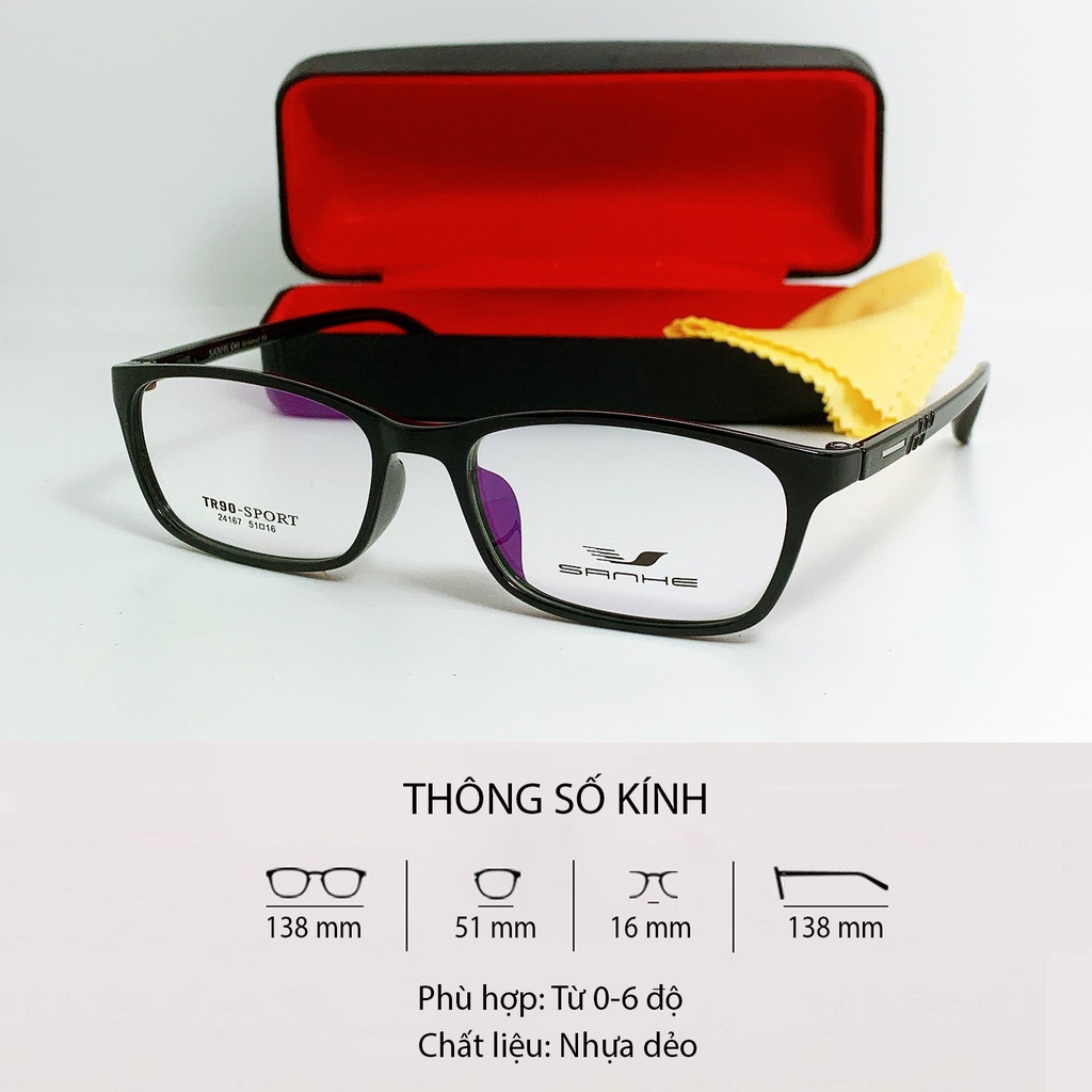 Gọng kính mắt nam nữ thời trang JJ24167 gọng nhựa form ôm mặt phong cách Hàn Quốc, tròng 0 độ chống tia UV