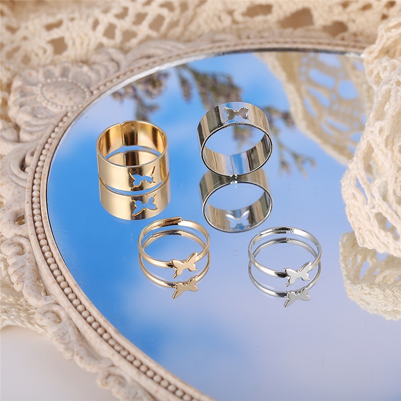 Set 4 Nhẫn Đeo Tay Kim Loại Thời Trang Cho Nữ