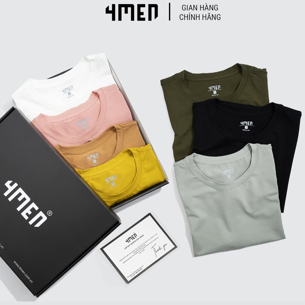 Áo thun nam trơn 4MEN AT051 cổ tròn, ngắn tay, form suông, vải cotton đẹp dày dặn, thoáng mát - HÀNG MỚI VỀ