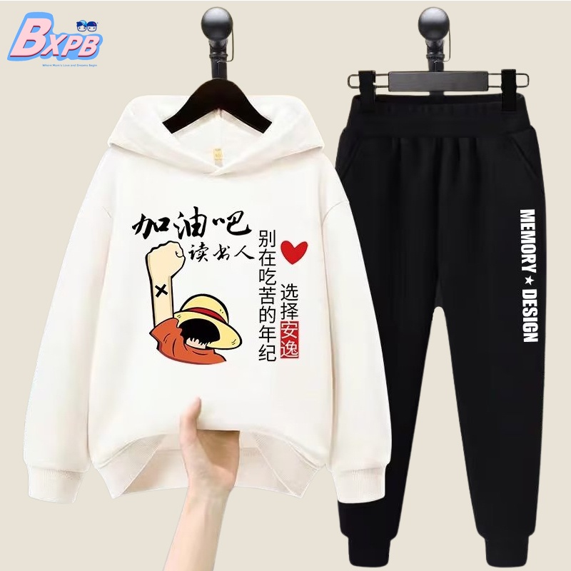 Bộ Áo Hoodie + Quần Dài Dáng Rộng In Hình Luffy Hoạt Hình Thoải Mái Thời Trang Cho Bé Trai 3-15 Tuổi