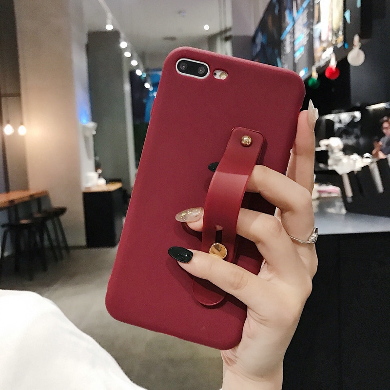 Ốp điện thoại TPU dẻo có quai xỏ tay màu đỏ/xanh lá đậm/ đen cho Samsung S20 Ultra S10 S10e S8 S9 Plus Note 8 9 10+ Lite