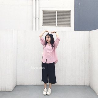 Sơ mi oversize hồng