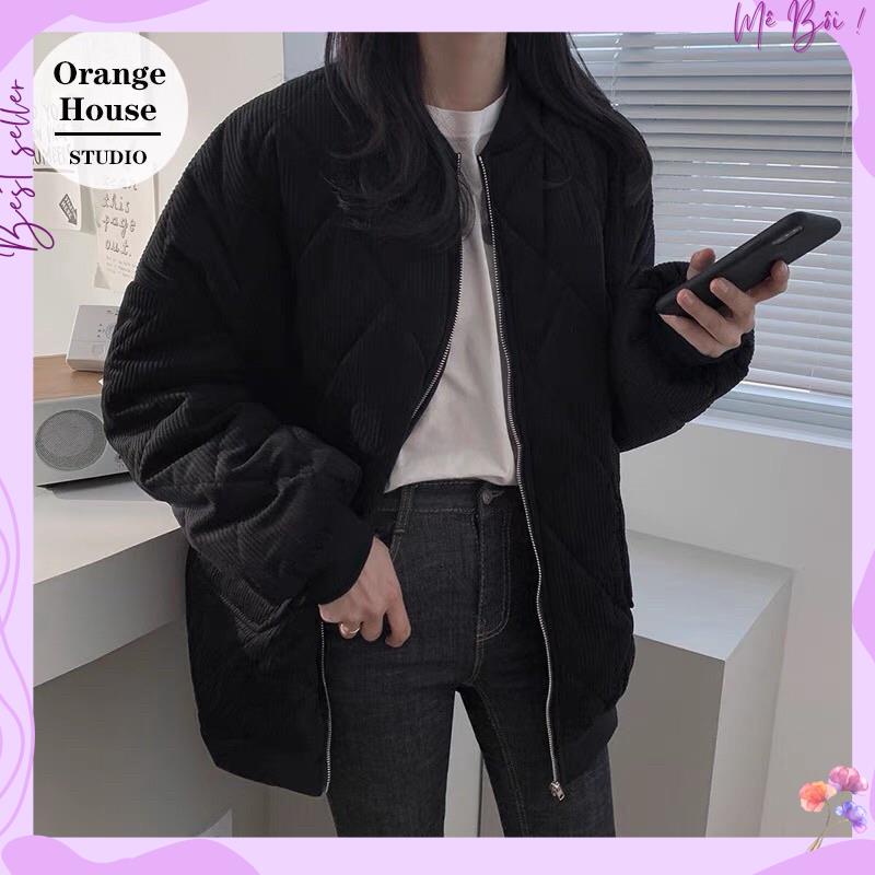 Áo khoác phao nhung tăm MORAN dập viền hình thoi ấm áp mùa đông style Hàn Quốc