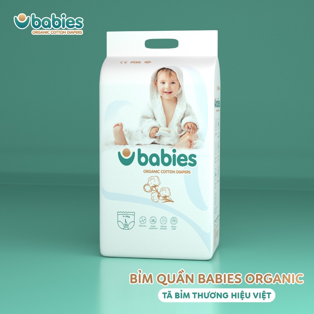Tã Bỉm Dán/Quần Babies Organic an toàn cho bé S66/M56/L46/M54/L50/XL46/XXL40