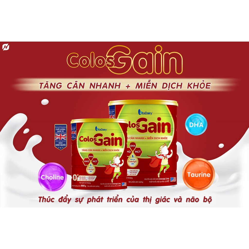 [Có mã QR tích điểm] Sữa bột Colos Gain 0+, 1+ 800gr (Date mới)