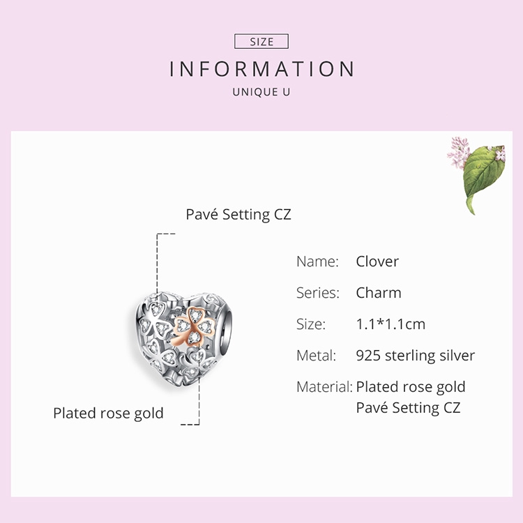 Hạt xỏ trang sức BAMOER bạc trang trí cỏ ba lá xinh xắn làm vòng đeo tay dành cho nữ