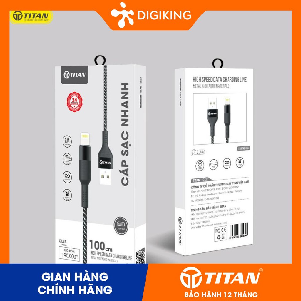 Cáp dây dù đầu tròn TITAN CL23/CM23 chân lightning/ Micro