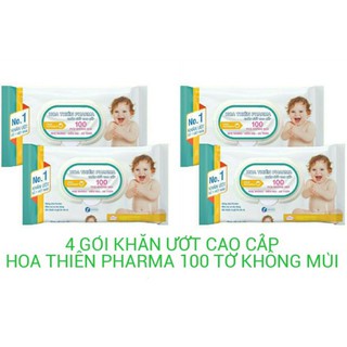 COMBO 4 GÓI KHĂN GIẤY ƯỚT HOA THIÊN PHARMA 100 TỜ KHÔNG MÙI ( HÀNG CỦA CÔNG TY DƯỢC SẢN XUẤT)