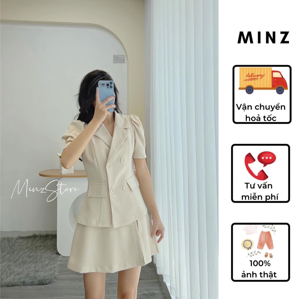 Áo Kiểu Công Sở Nữ Tay Cộc MINZ STORE Dáng Vest, Thiết Kế Chiết Eo Tôn Dáng