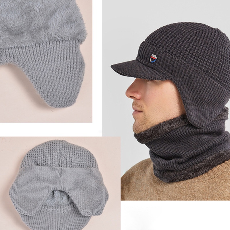 Set 2 Mũ Beanie Kèm Khăn Choàng Cổ Giữ Ấm Mùa Đông Thời Trang Cho Nam