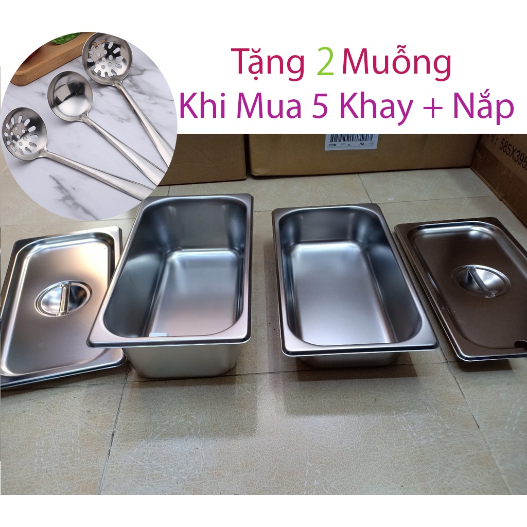 Combo 5 Khay 1/3 Khay Inox Đựng Thạch Topping Đựng Thực Phẩm Đựng Kem GN 1/3