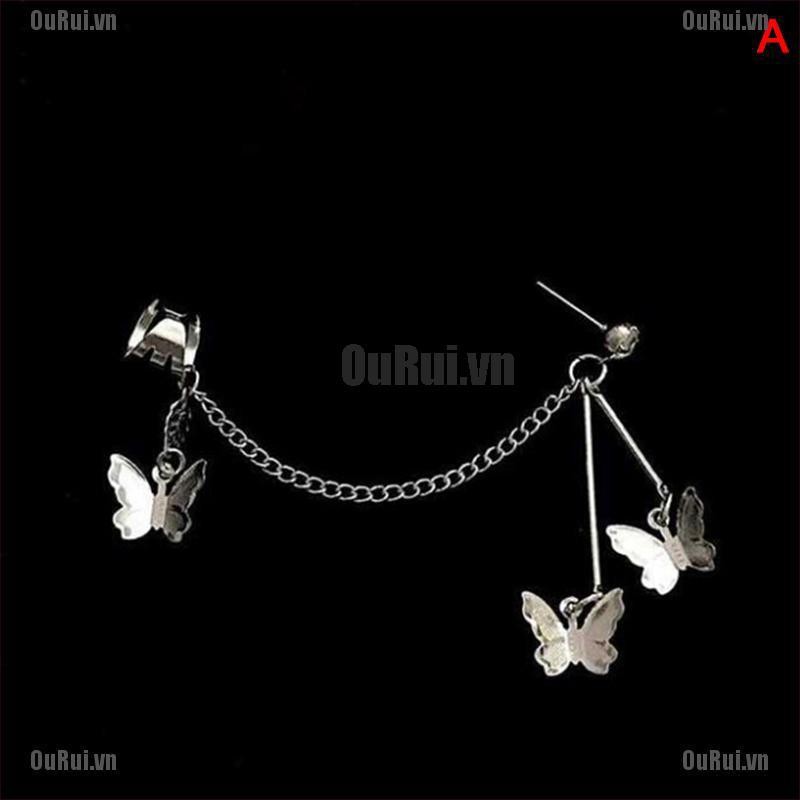 (FCC) 1 Khuyên Tai Dáng Dài Trang Trí Hình Bướm Phong Cách Harajuku Thời Trang