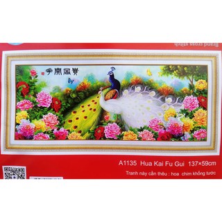 Tranh thêu chữ thập chim công A1135 (chưa thêu)