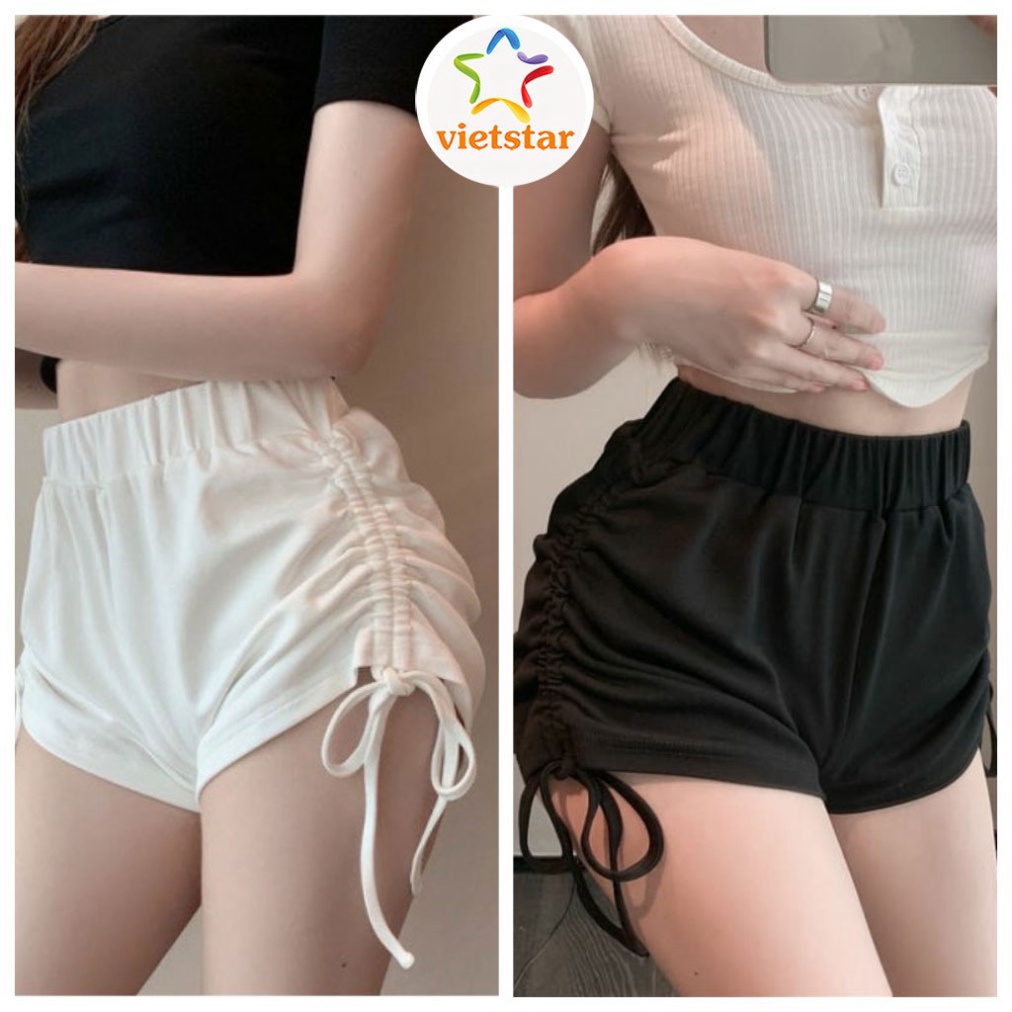 Quần đùi nữ mặc nhà RÚT DÂY quần short ngắn cạp chun chất thun lạnh co dãn Ulzzang