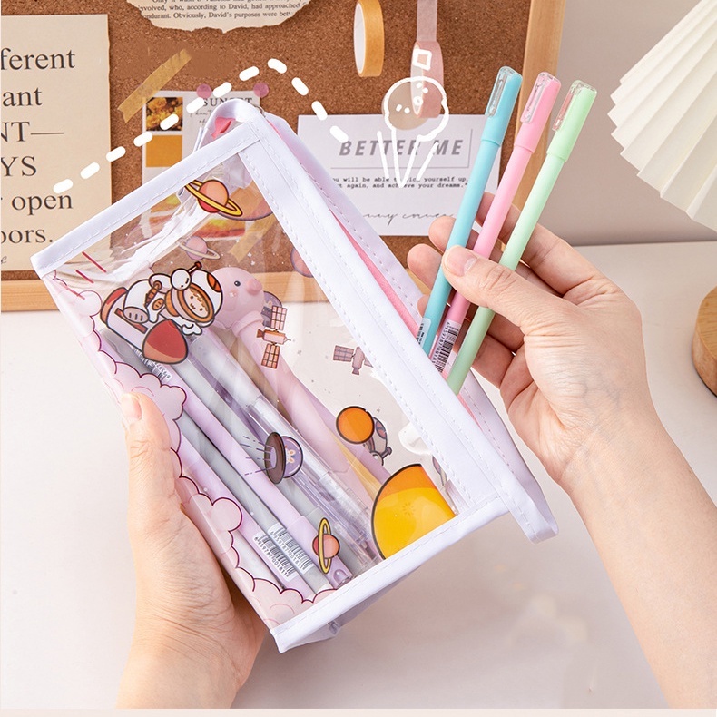 Túi Đựng Bút Trong Suốt In Họa Tiết Dễ Thương Gấu Thỏ