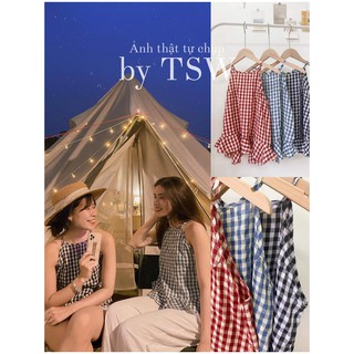 Áo cổ yếm caro thô mềm, áo ba lỗ yếm (Ảnh thật)