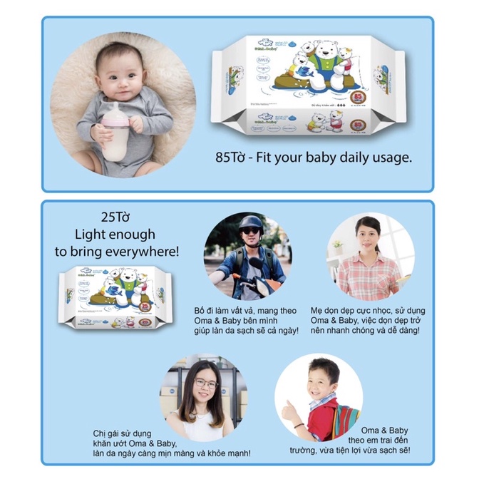 KHĂN ƯỚT OMA BABY x4 lần dưỡng ẩm. COMBO SIÊU RẺ có video quay thật