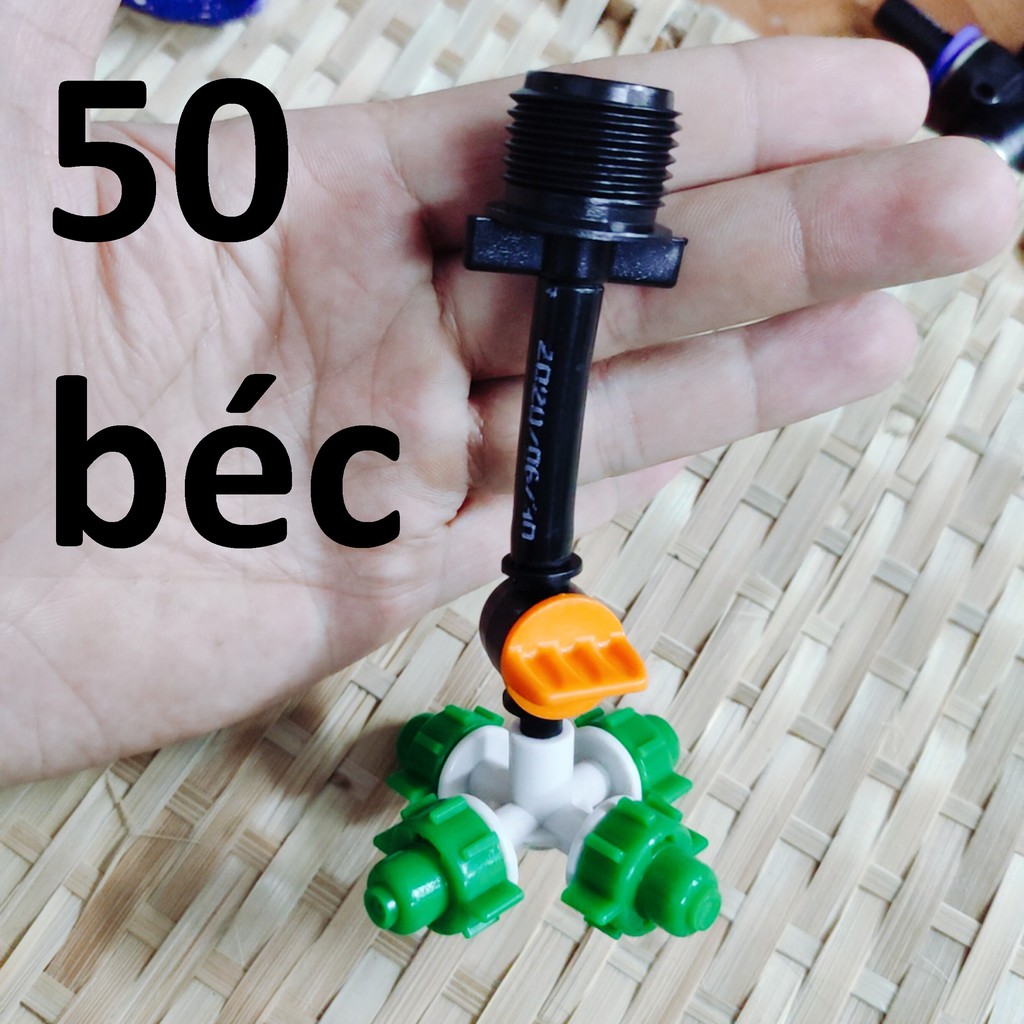 50 Béc tưới cây, phun sương 4 tia nhựa, có van khóa đầu béc, kết nối ren 21mm