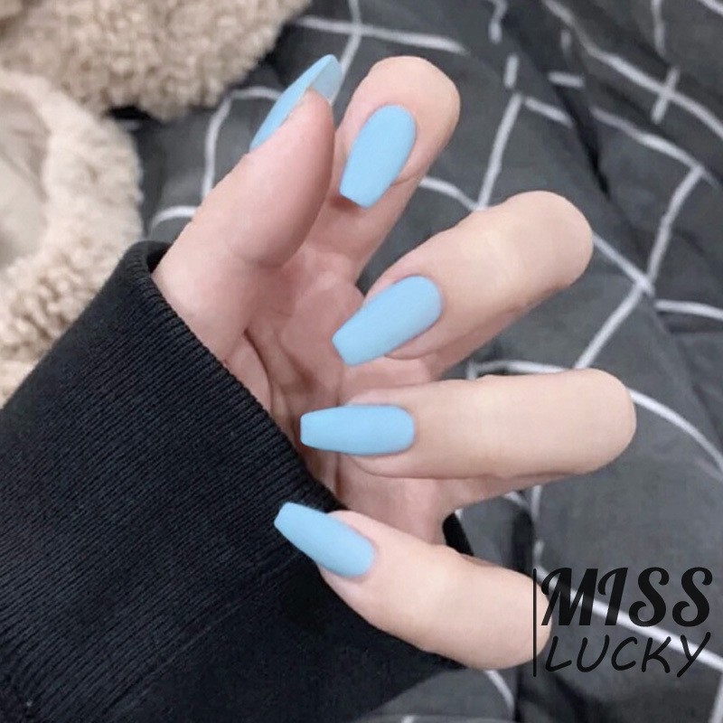Bộ móng tay giả trang trí dài đầu vuông màu trơn thời trang