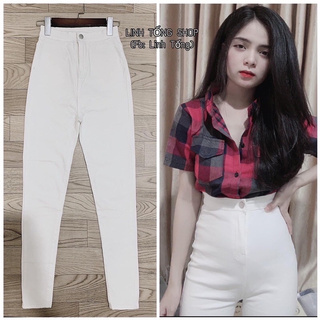 Quần jean bò ôm lưng siêu cao rách lỗ có túi