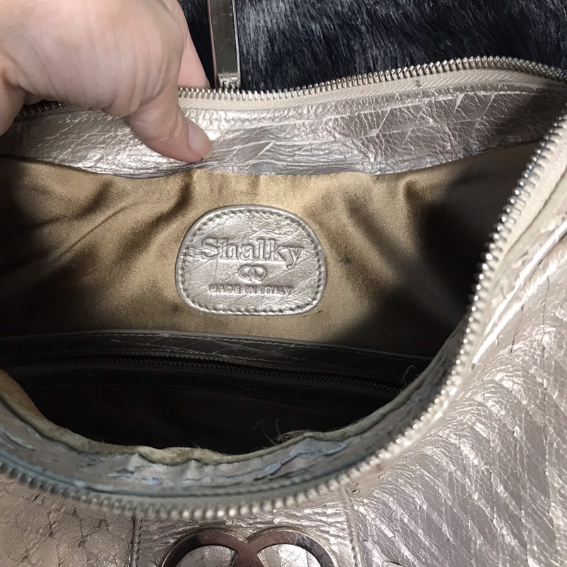 💚 👜  túi si tuyển hiệu Shalky Qq Italia đeo vai công sở đi chơi màu bạc ánh kim kiểu như vẩy cá👜