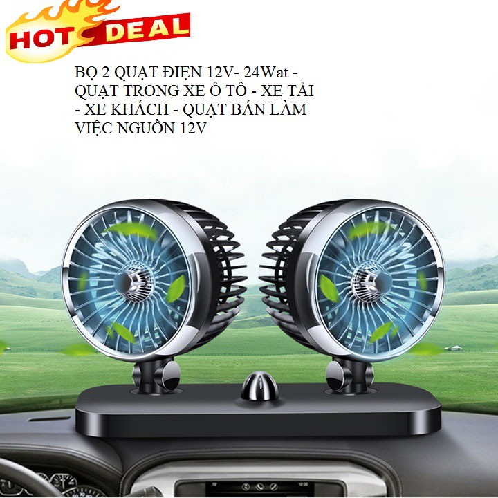 Quạt máy đôi mini 12v xoay 360 tiện ích trên ô tô, xe hơi cao cấp