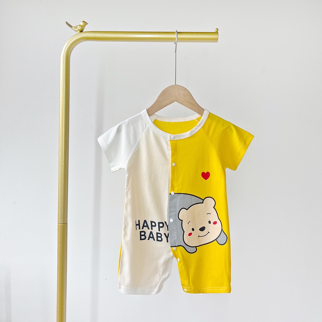 Bộ Áo Liền Quần Tay Ngắn Chất Liệu Cotton In Họa Tiết Hoạt Hình Dễ Thương Thời Trang Mùa Hè Cho