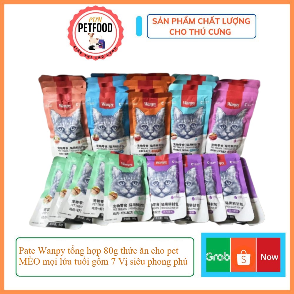 Pate Wanpy tổng hợp 80g thức ăn cho pet MÈO mọi lứa tuổi gồm 7 Vị siêu phong phú