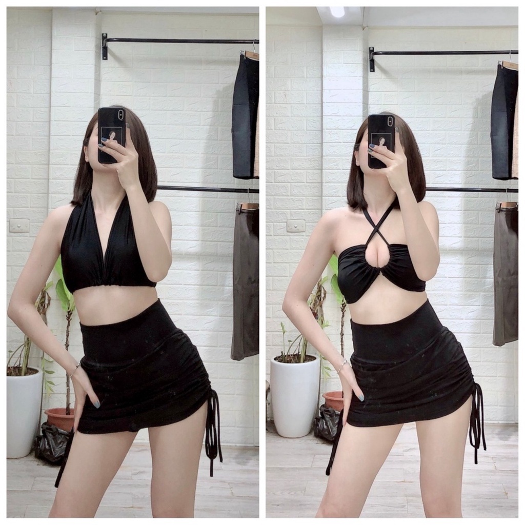 Bikini, Đồ Bơi Đi Biển Hai Mảnh Áo Buộc Dây Quần Rút Hai Bên Hông Mặc Được Nhiều Kiểu HM-035