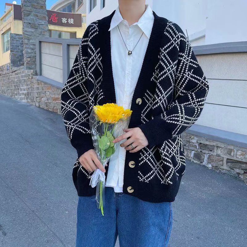 Áo Khoác Cardigan Len Dáng Rộng Dài Tay Phong Cách Hàn Quốc Thời Trang Mùa Đông Dành Cho Nam