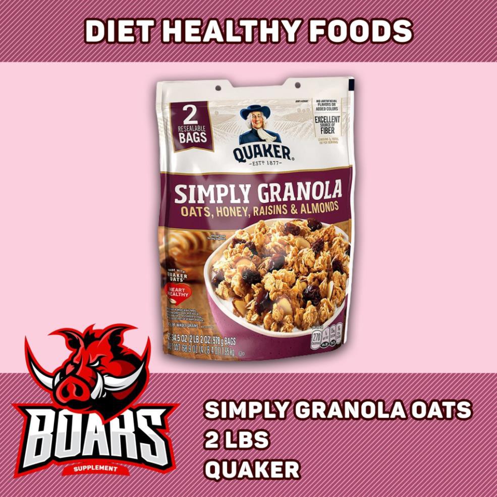 QUAKER OATS SIMPLY GRANOLA - YẾN MẠCH ĂN LIỀN MIX MẬT ONG, NHO SẤY, HẠNH NHÂN