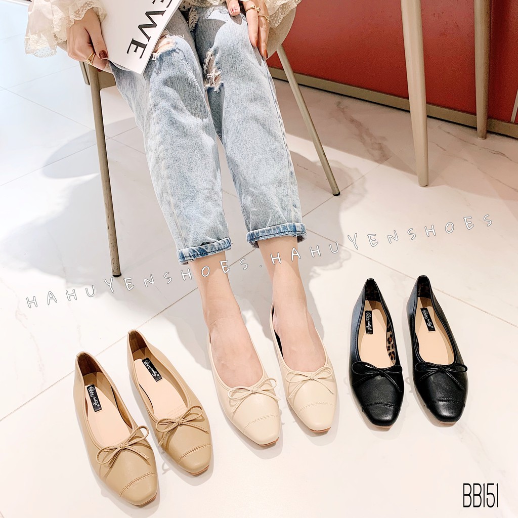 Bệt nữ HHS da mũi vá nơ dây Hà Huyền Shoes - BB151