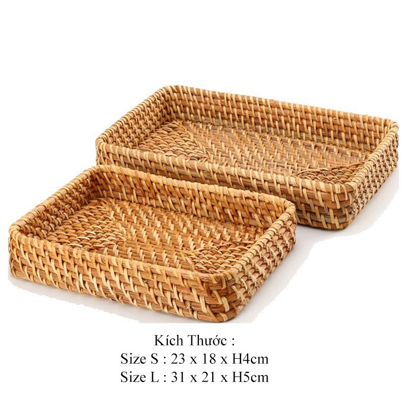 Khay mây tre đan xuất khẩu THE BAMBOO khay trà bánh đựng đồ trang trí decor bàn ăn