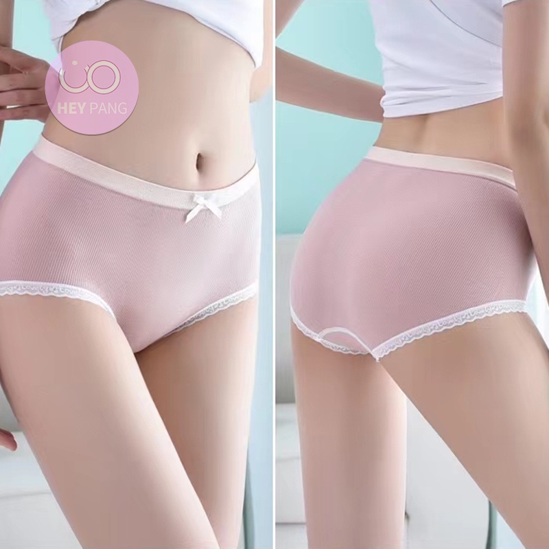 Quần lót nữ nâng hông thun gân cotton ren trang trí nơ giữa eo đũng quần kháng khuẩn thoáng khí HEYPANG VN027