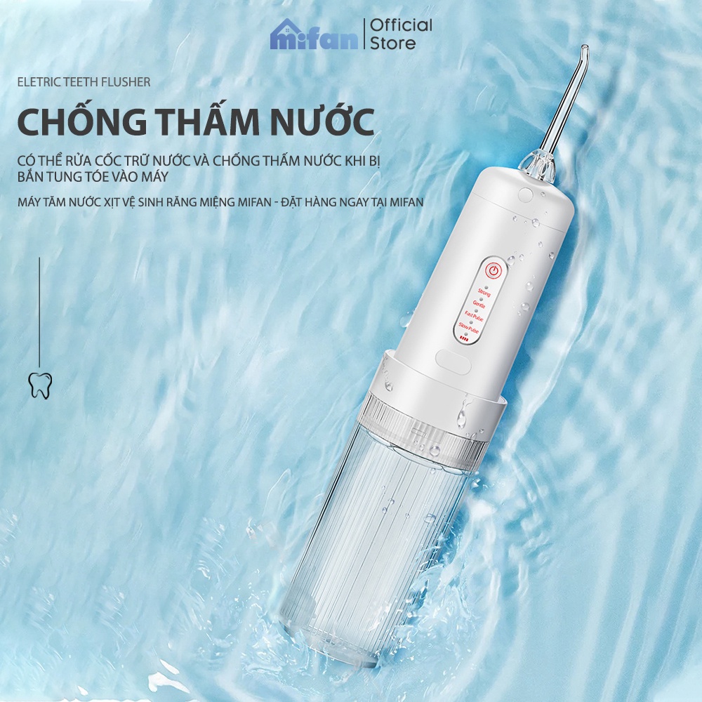 Máy Tăm Nước Xịt Vệ Sinh Răng Miệng MIFAN model 2021-Bình nước tháo rời tiện lợi, 2 đầu phun, Pin sạc 1200mAh-BH 3 tháng