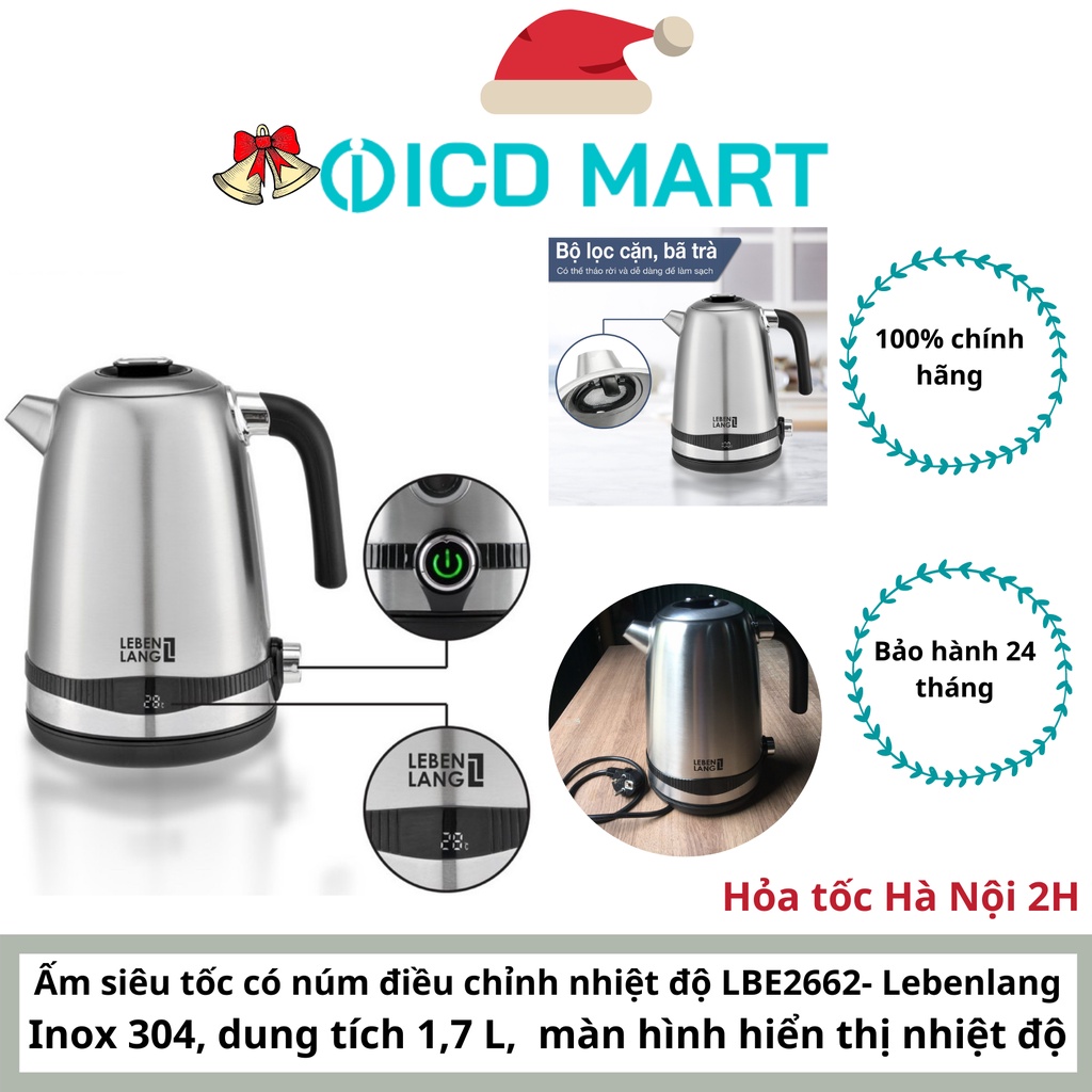𝗔̂́𝗺 𝘀𝗶𝗲̂𝘂 𝘁𝗼̂́𝗰 𝗶𝗻𝗼𝘅 - 𝗟𝗘𝗕𝗘𝗡𝗟𝗔𝗡𝗚 𝟭.7𝗟 LBE2662, có núm điều khiển nhiệt độ, phù hợp dùng pha sữa cho bé