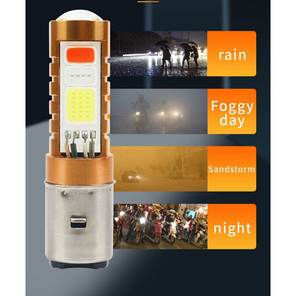 1 Đèn Pha Xe Máy H4 P15D Ba20D Cob Led 3 Màu Siêu Sáng Drl Atv Utv 9-80v