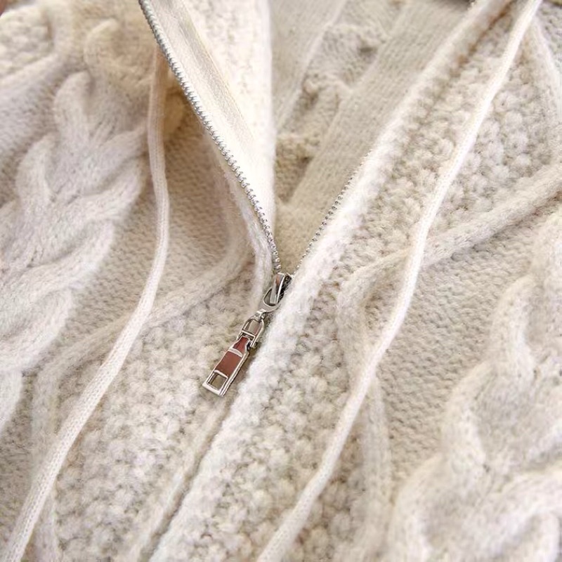 Áo khoác len cadigan kéo khoá có mũ trùm đầu | BigBuy360 - bigbuy360.vn