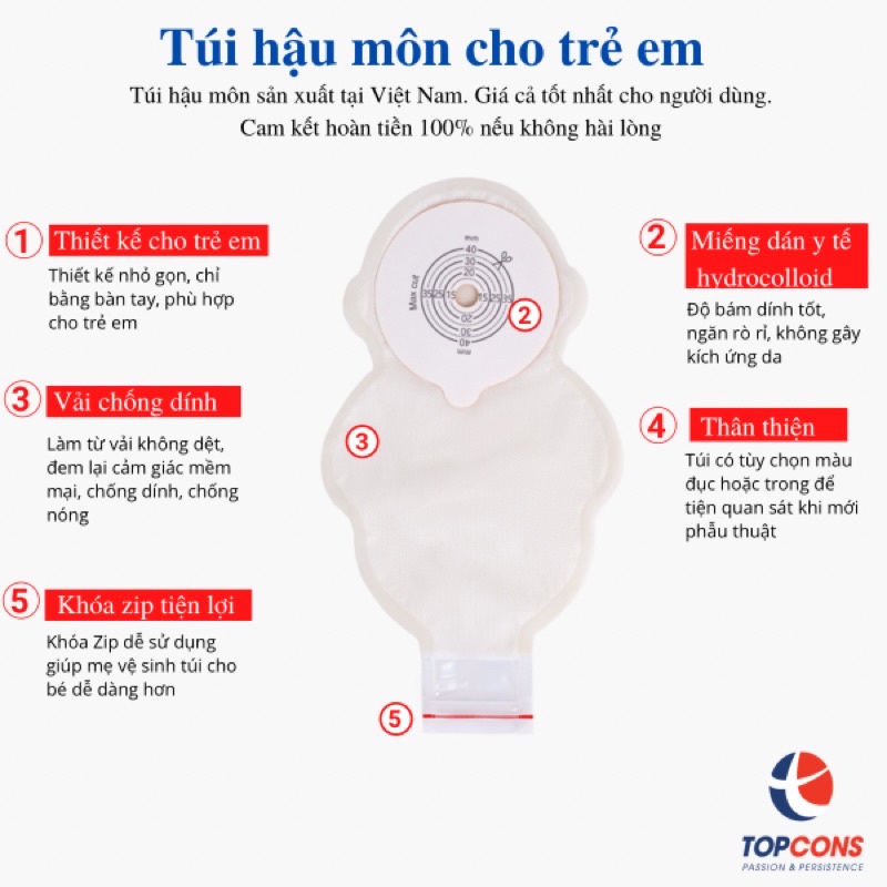Hộp 10 Túi hậu môn nhân tạo con gấu cho trẻ em