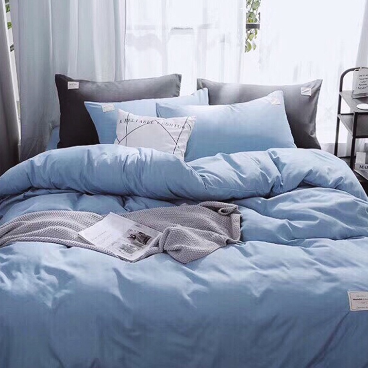 Bộ Chăn Ga Gối Cotton TC Emmibedding cao cấp - Xanh da trời full