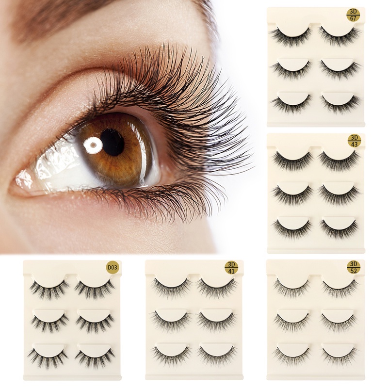 3 Pairs Soft Natural Long Fluffy 3D Mink False Eyelashes/ Girls Handmade Thick Fake Eyes Lashes/ Beauty Makeup Lashes Extension Tools