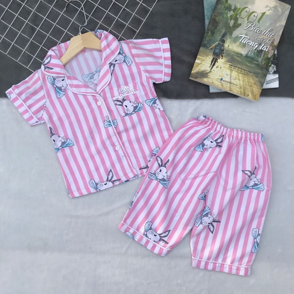 Đồ bộ pijama bé gái tay ngắn quần lửng họa tiết xinh xắn size nhí (12-28kg) - Hirokids