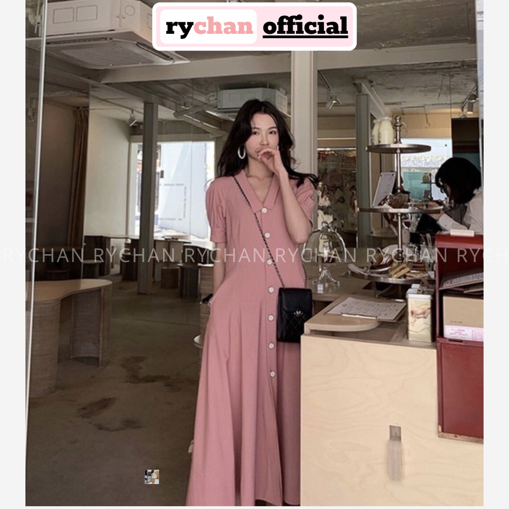 Đầm Maxi Sơ Mi Xòe Tay Phồng 2 Màu - DX0089