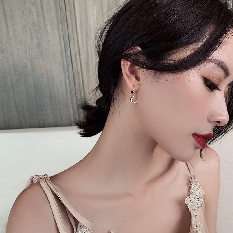 Bông tai dạng thả hình mặt trăng và ngôi sao phong cách Hàn Quốc thời trang cho nữ