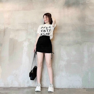 Set áo thun mix chân váy rút dây