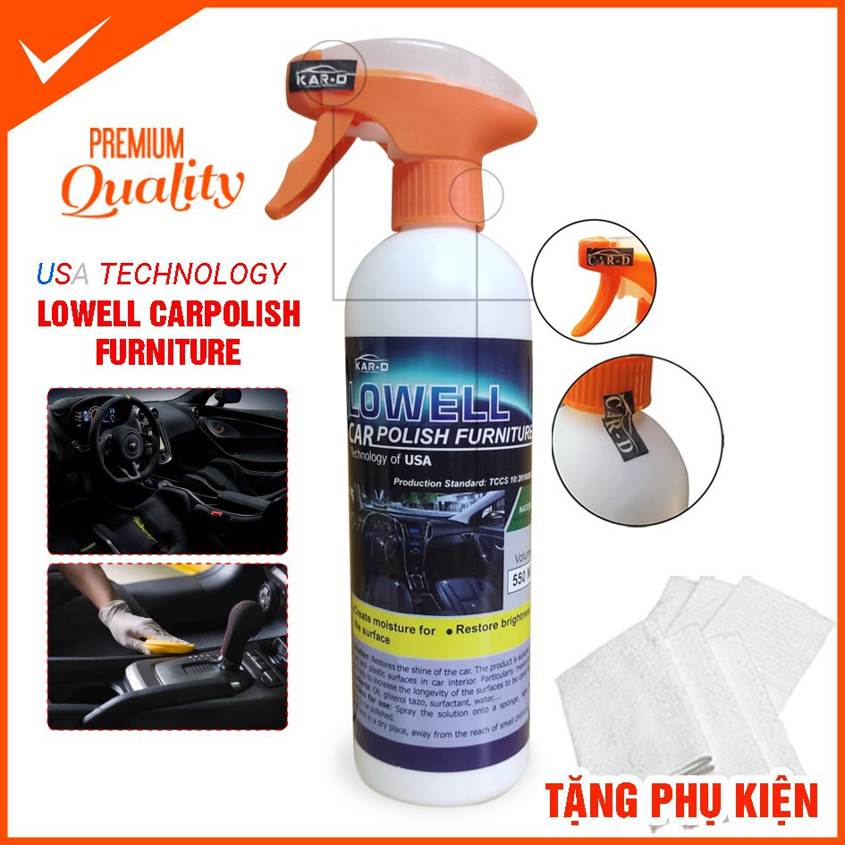 💥Dưỡng bóng da💥Dưỡng bóng nội thất xe hơi Lowell Car Polish Furniture (550ml)