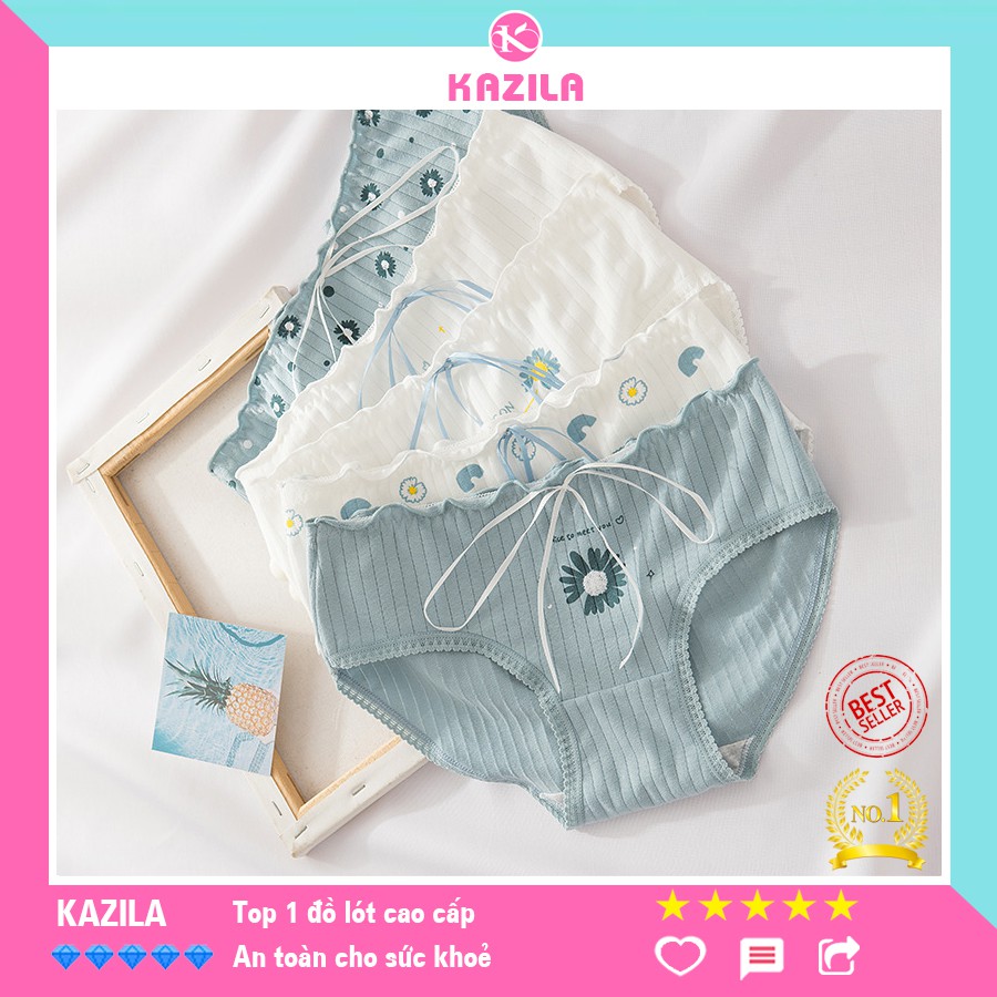 Quần lót nữ cotton gân tăm cao cấp, quần lót nữ dễ thương hoa cúc Kazila QLH68 thumbnail