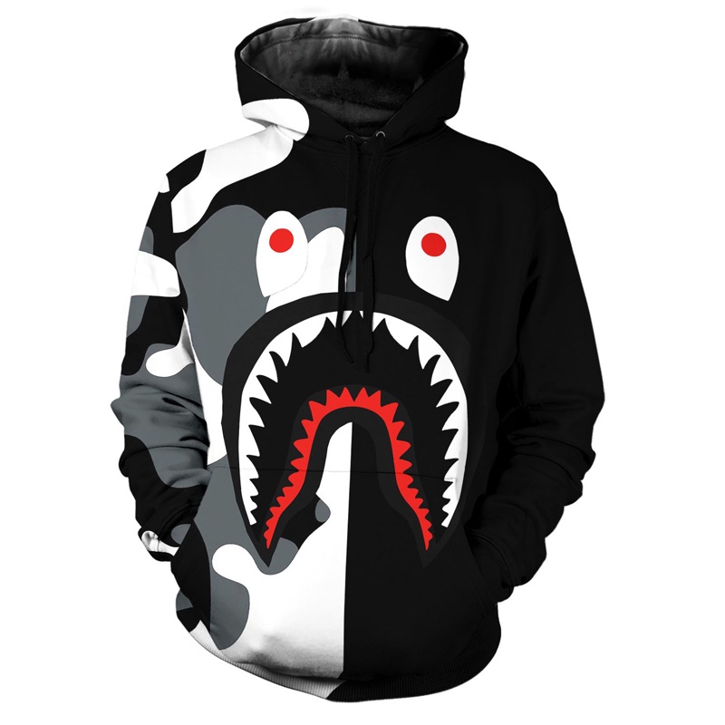 BAPE Áo hoodie In Hình Cá Mập 3d Thời Trang Cho Nam
